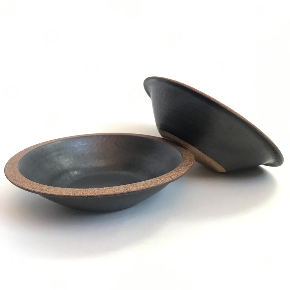 Handmade Pair of Glazed Black Ceramic Small Bowls - Picture 1 of 8